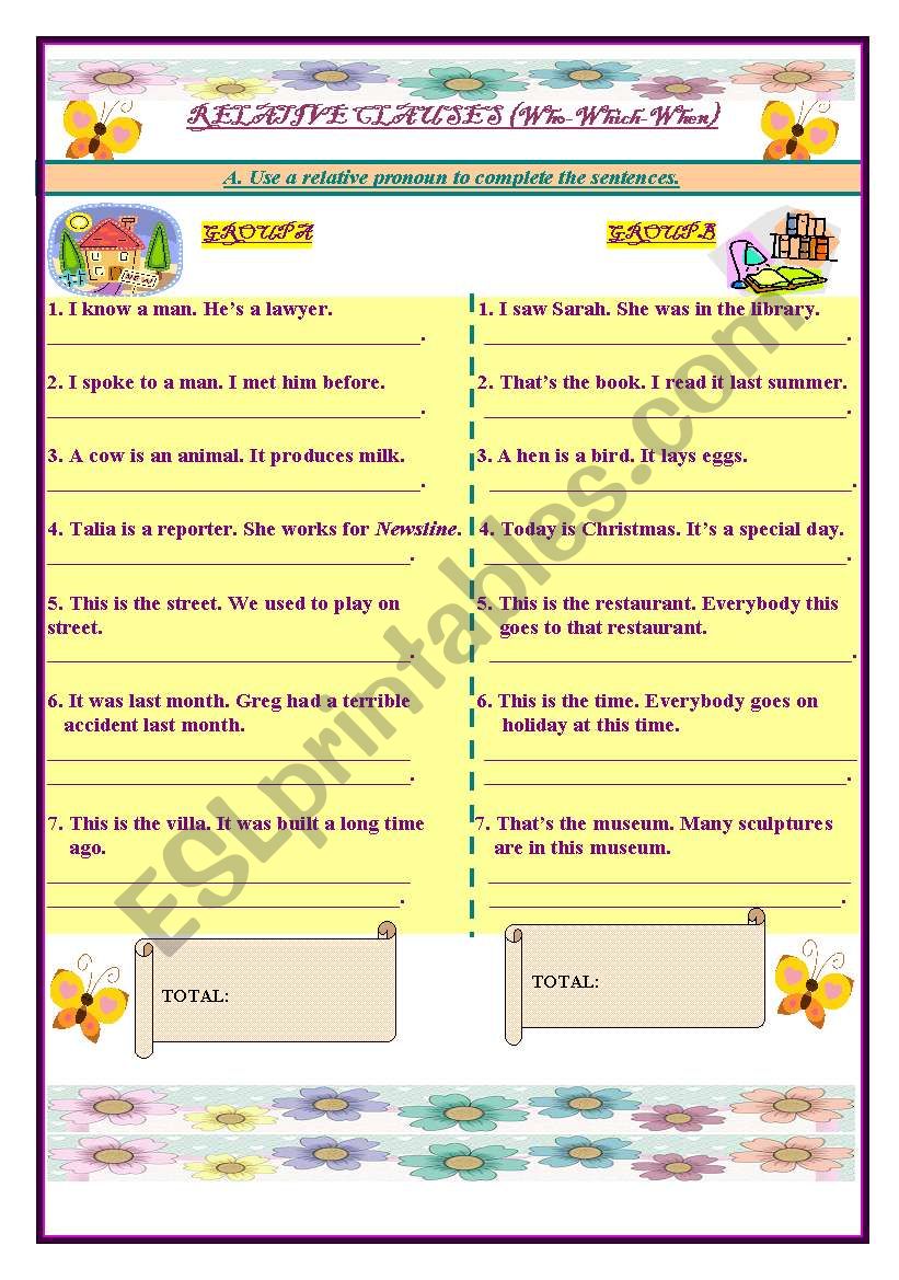 Relative Clauses worksheet