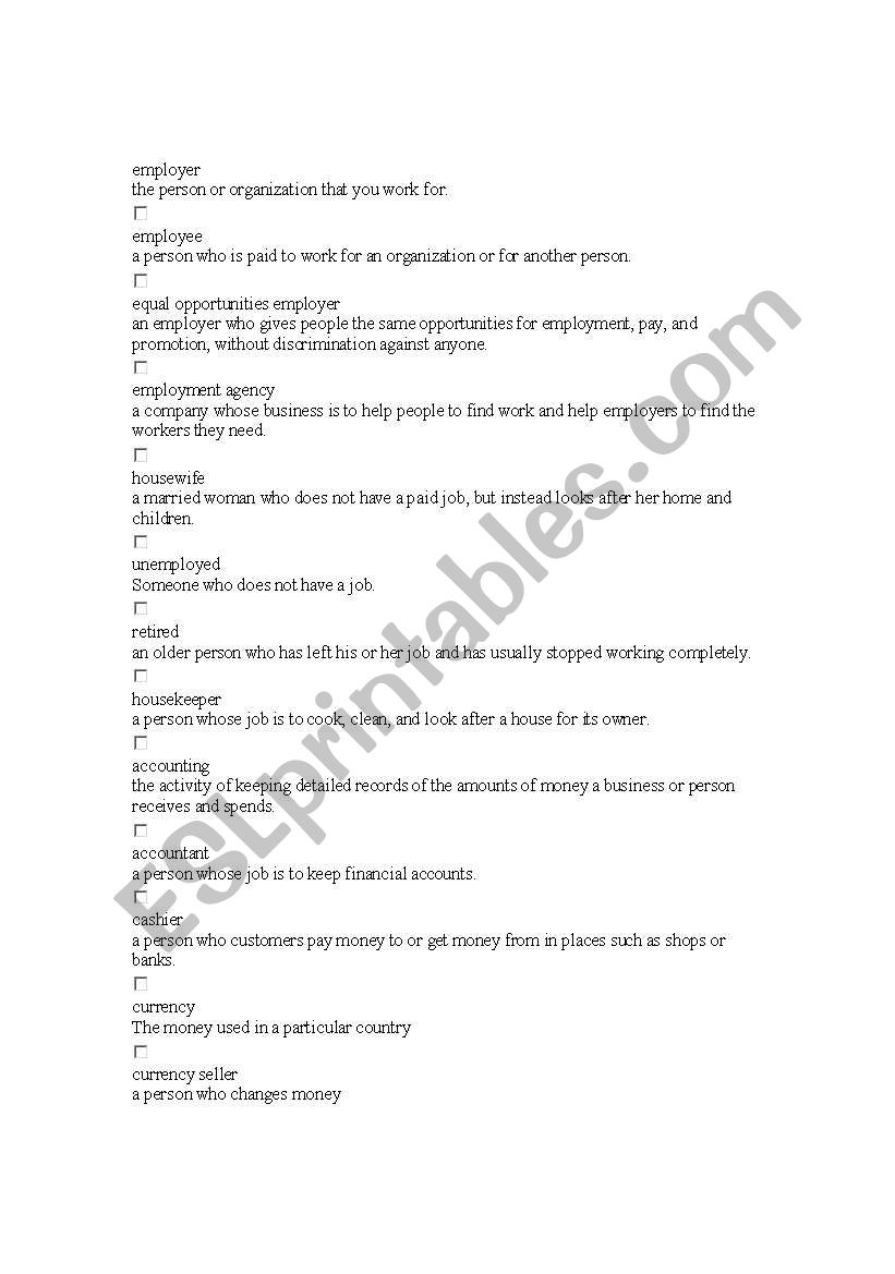 jobs worksheet