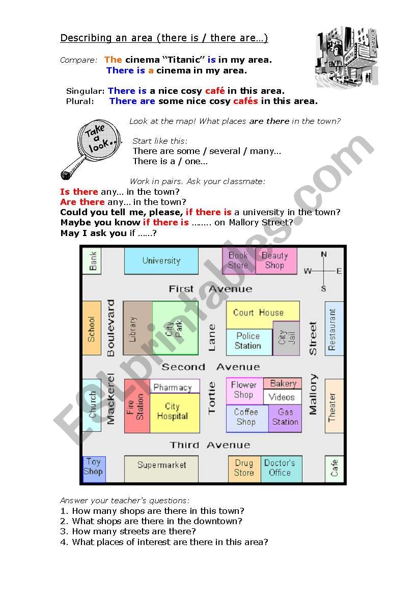 Describing an area (there is/there are) 