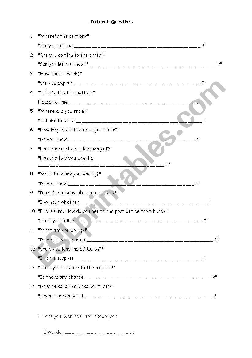 indirect questions worksheet