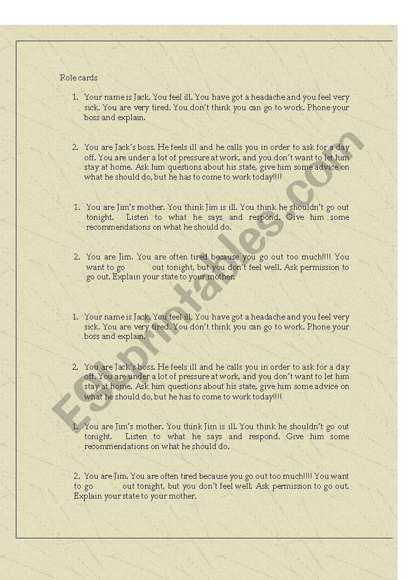 Health problems  worksheet