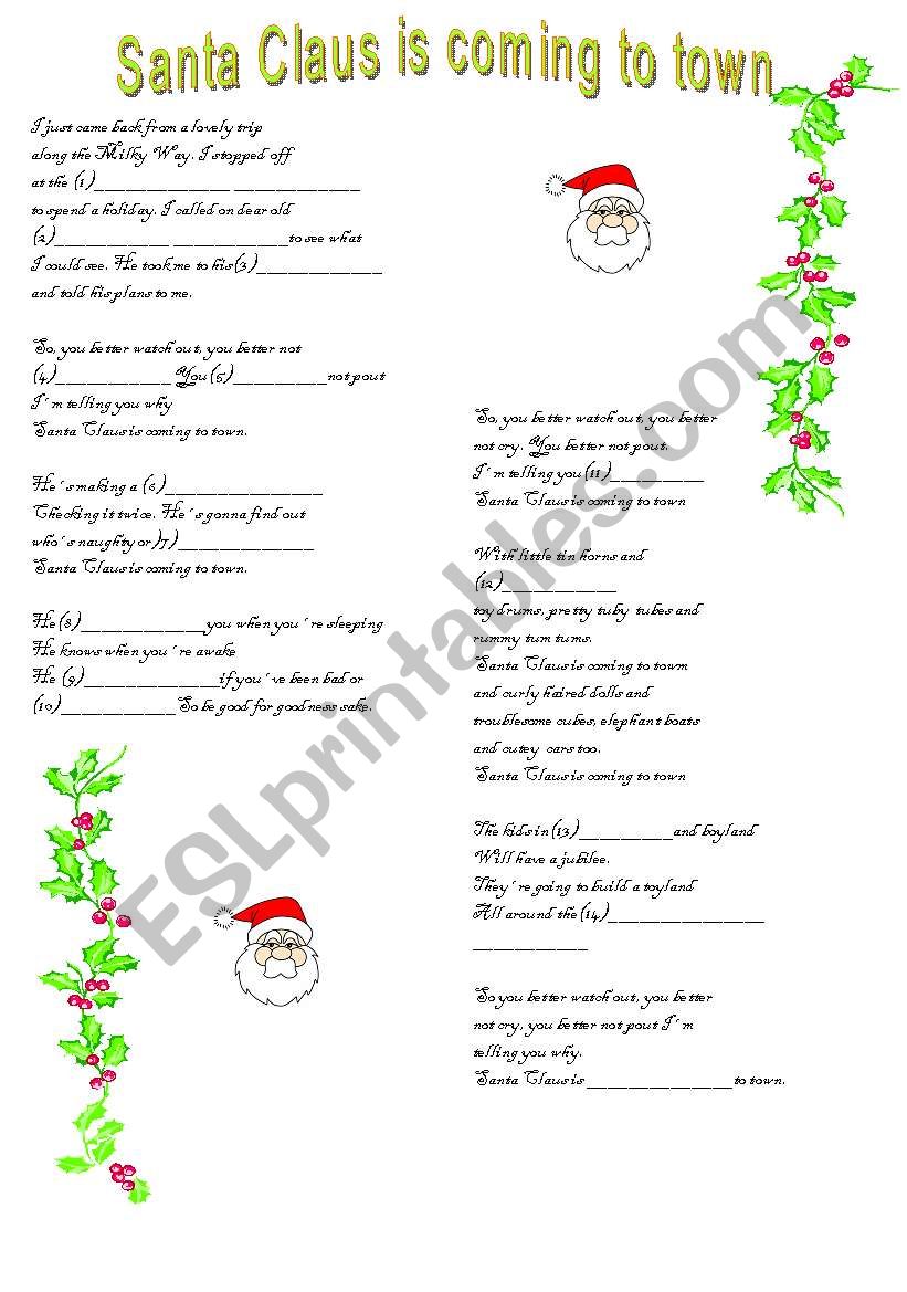 Santa claus is coming to town worksheet