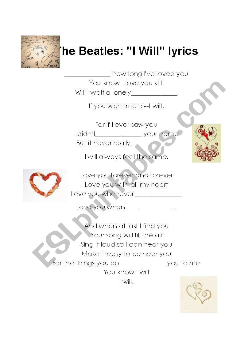 I will Song - The Beatles worksheet