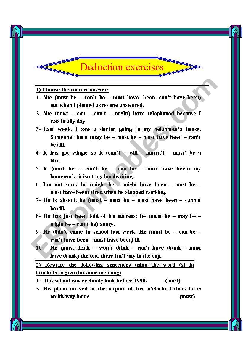 Deduction exercises worksheet