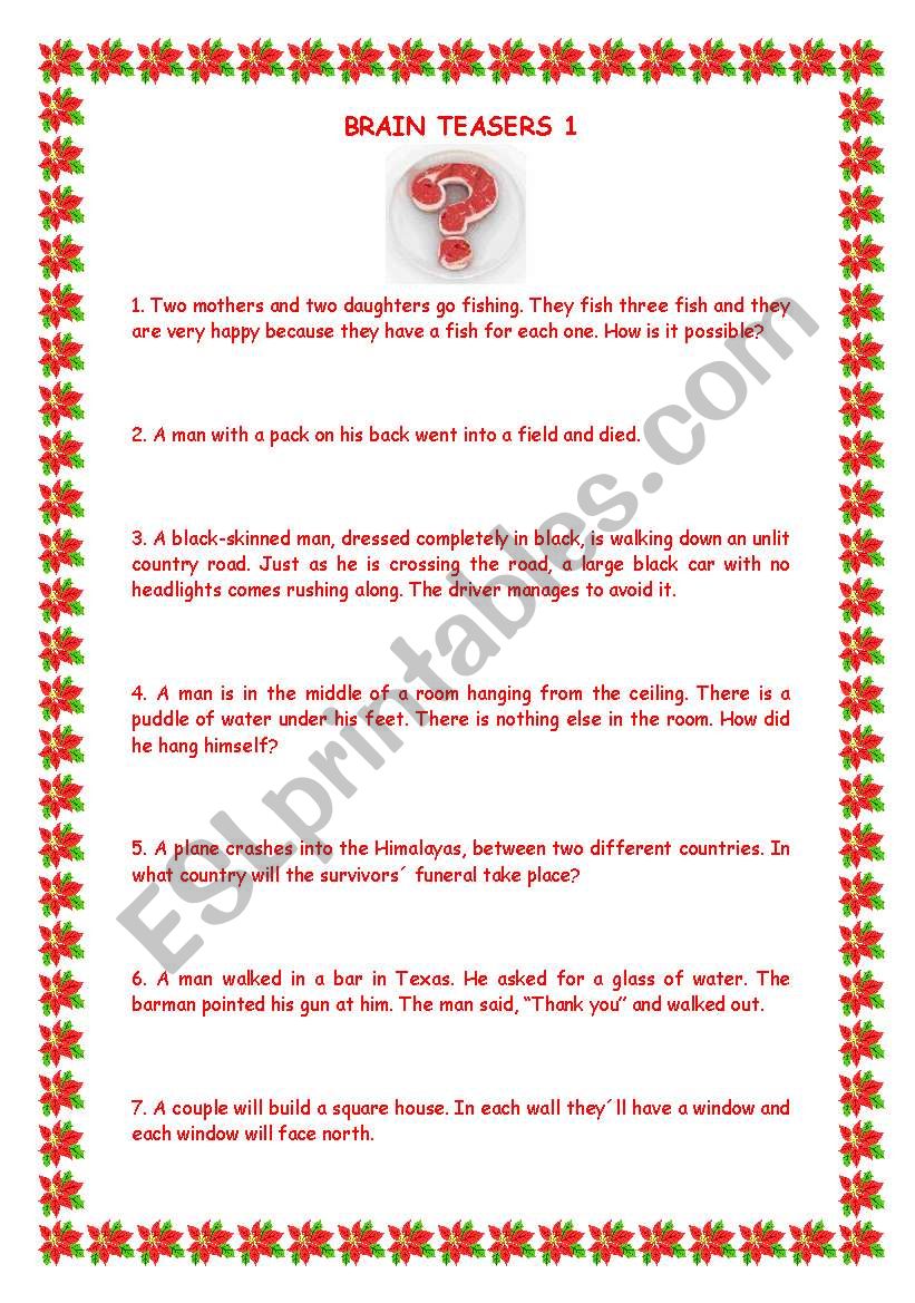 brainteasers 1 with key worksheet