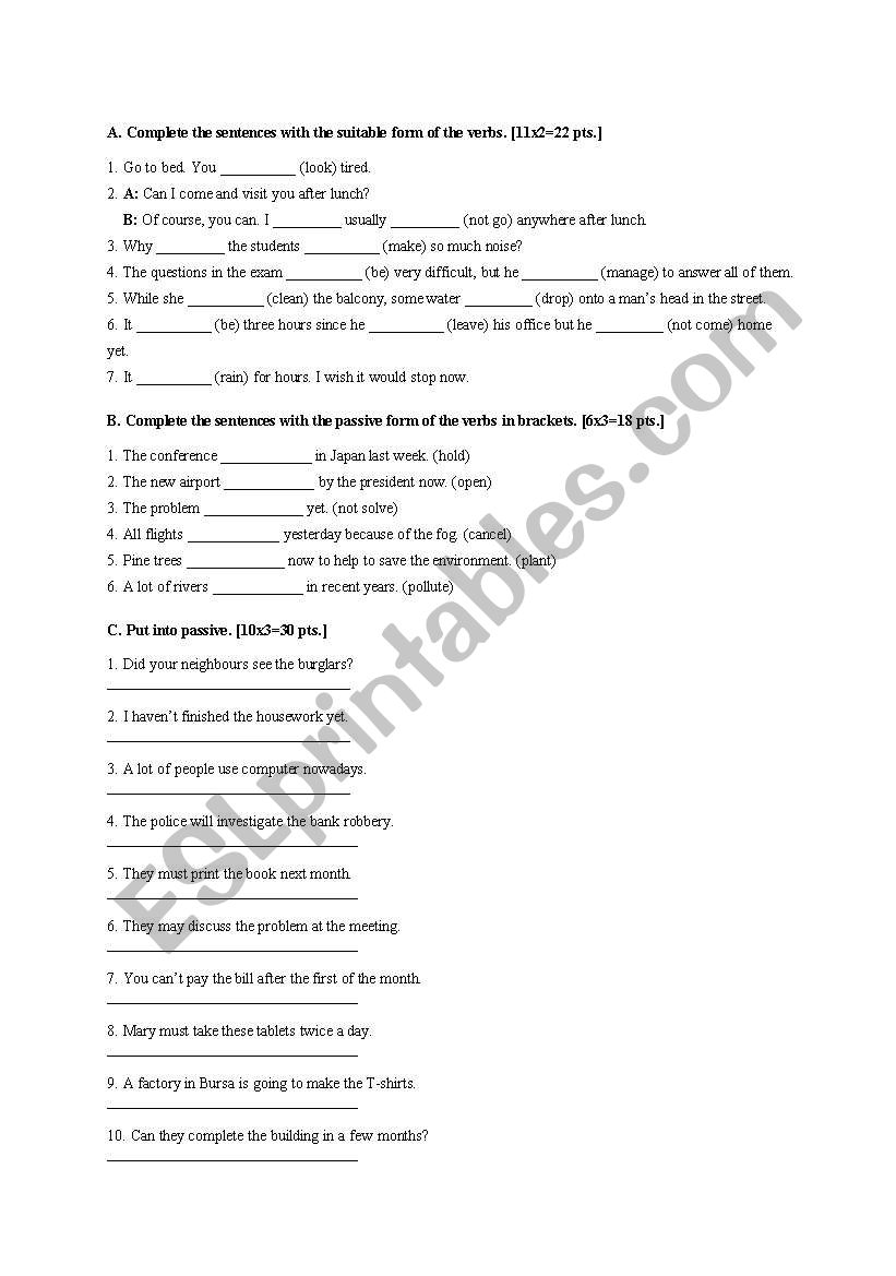 QUIZ ON PASSIVES worksheet
