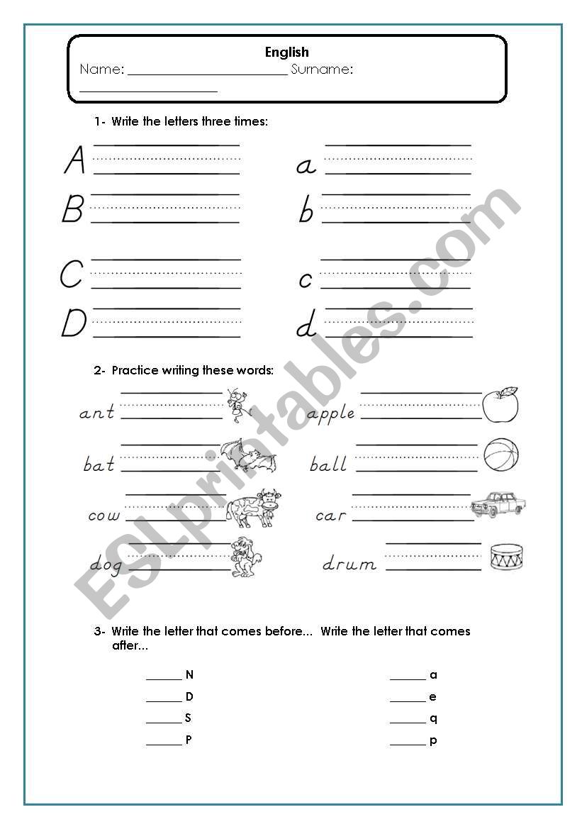 alphabet - A-D worksheet