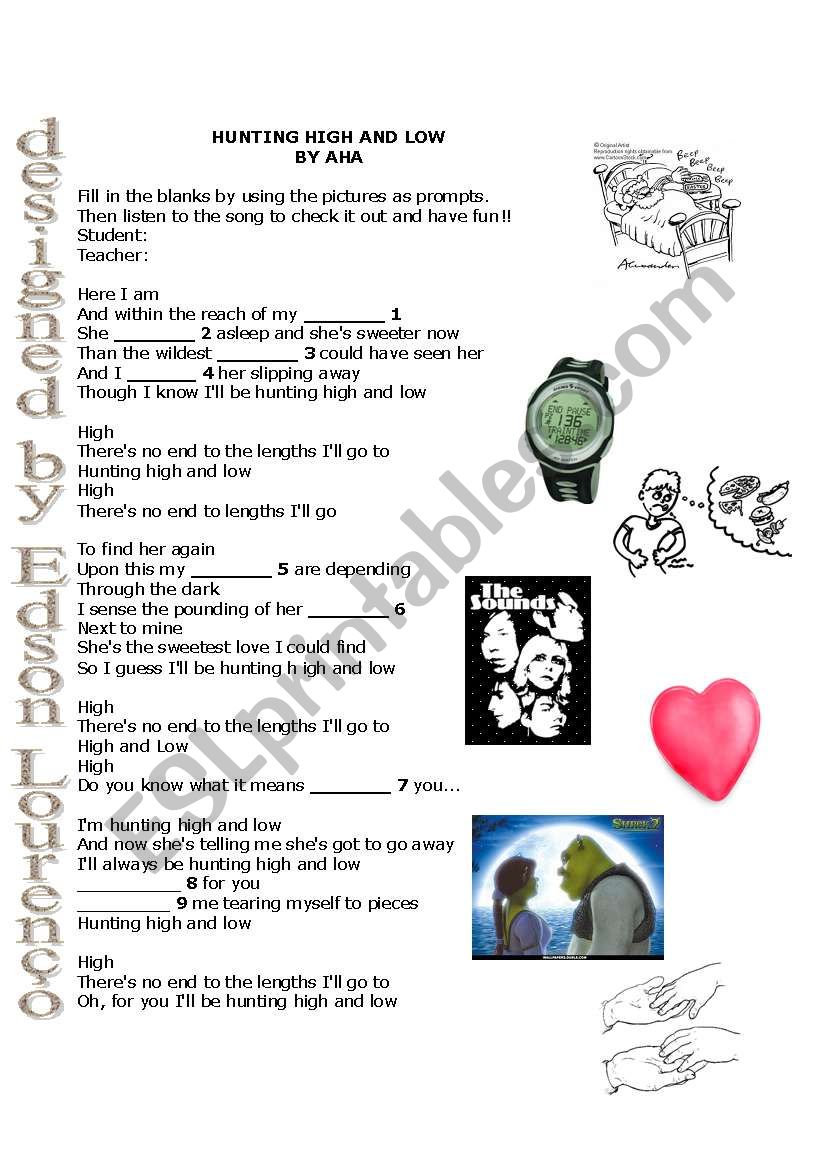 hunting high and low worksheet