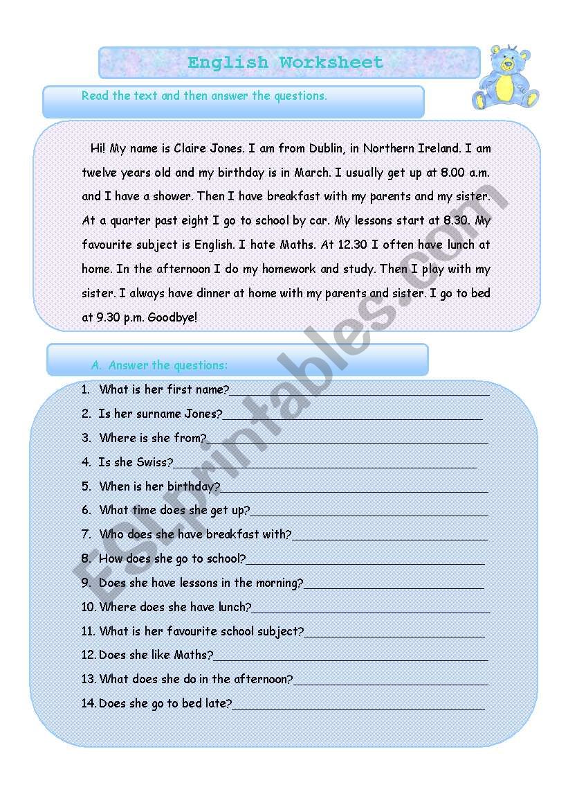 Claire Jones worksheet