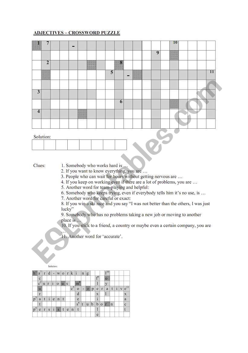 adjectives crossword puzzle worksheet