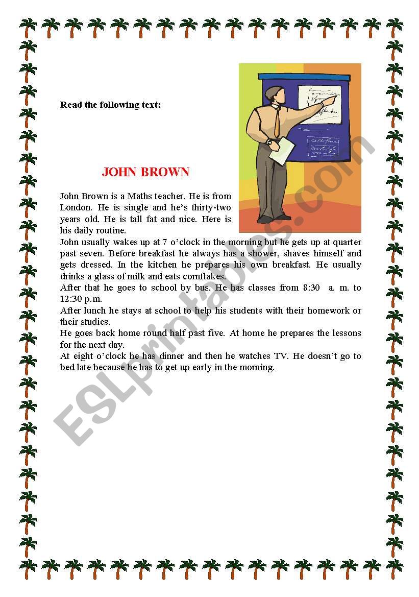 John Browns Routine worksheet
