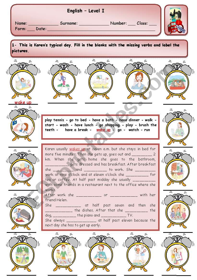 KARENÂ´S TYPICAL DAY worksheet