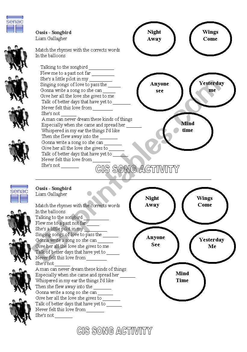 song bird by Oasis worksheet