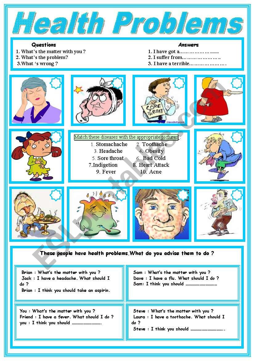 Заболевания на английском языке. Задания Health problems. Health problems у детей. Болезни Worksheet. Английский тема болезни упражнения.