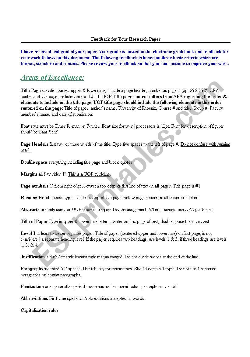 APA feedback guidelines worksheet