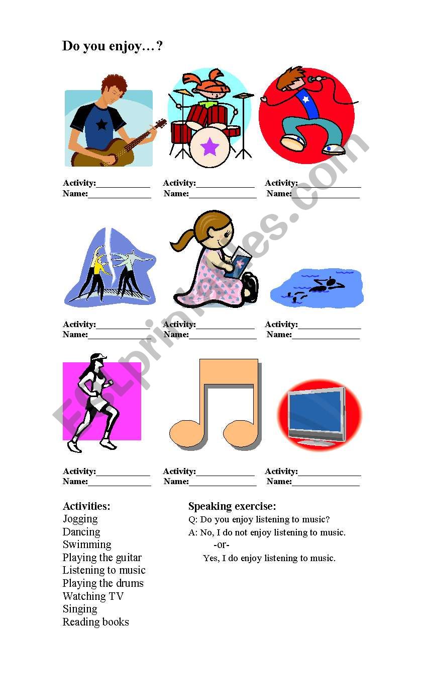 Do you enjoy...? worksheet