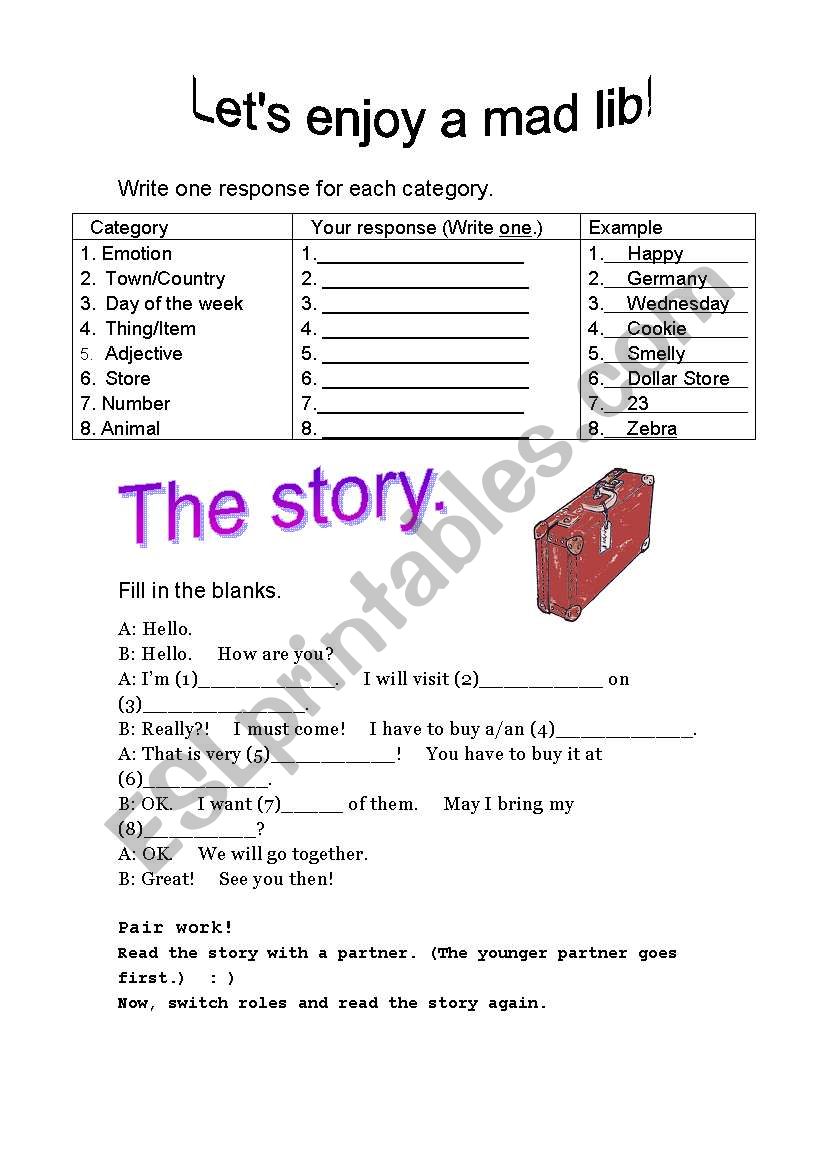 Mad Lib worksheet