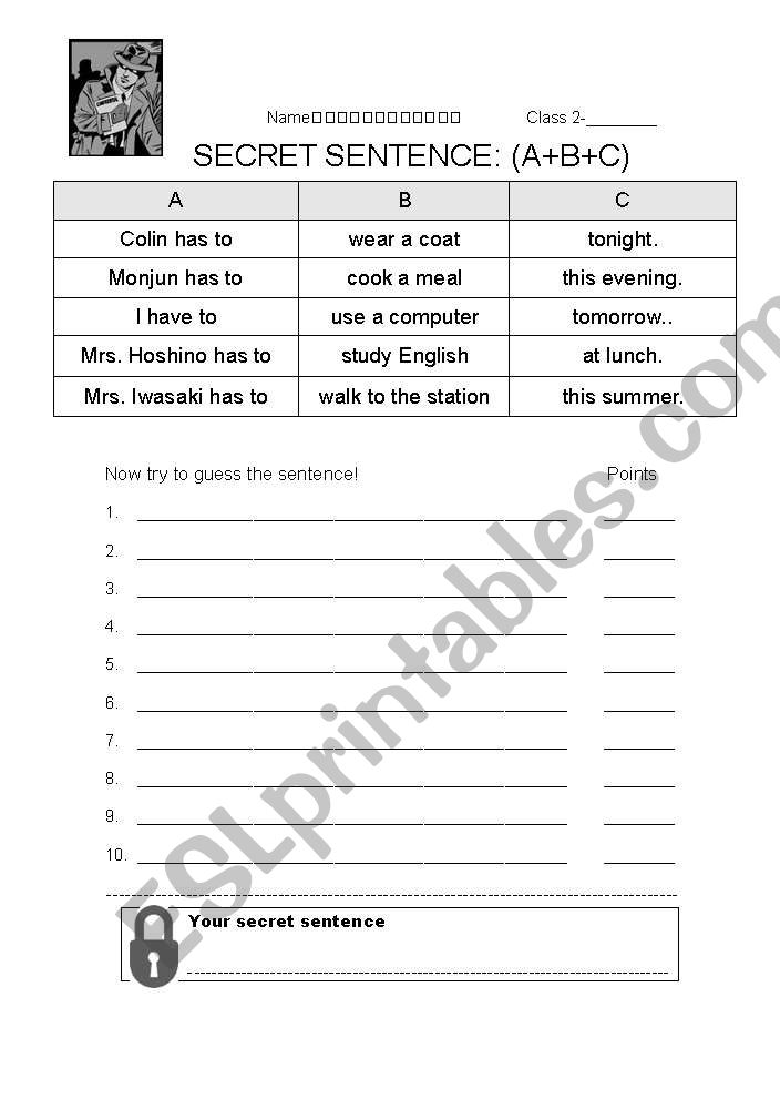 Secret Sentence worksheet