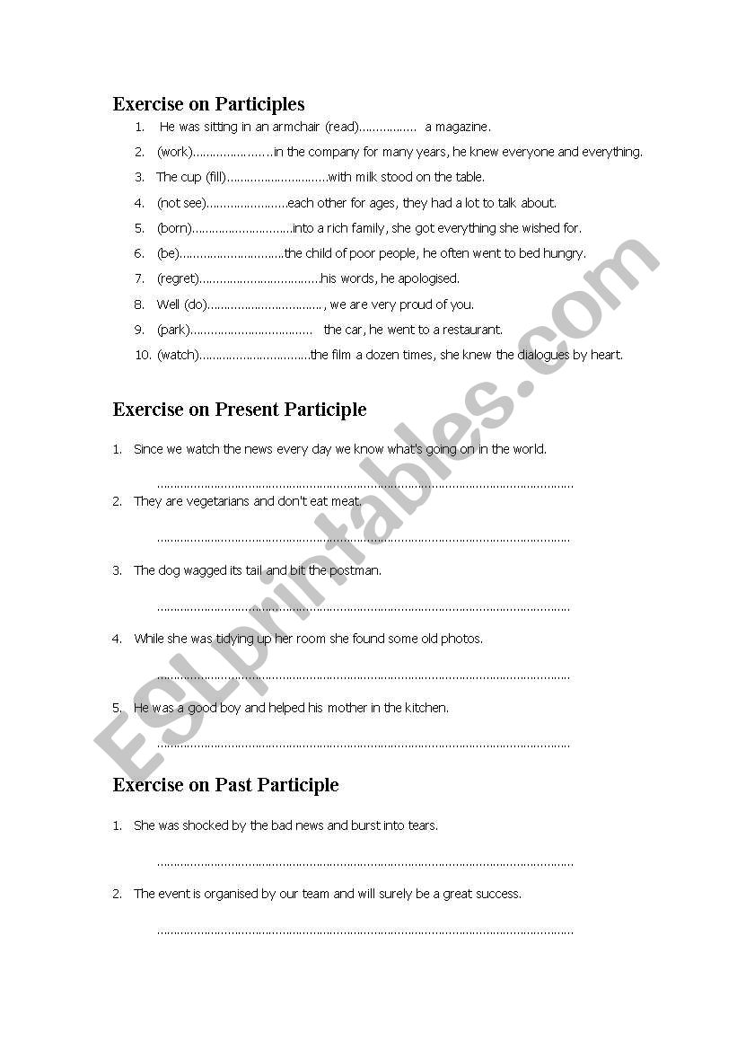participle worksheet