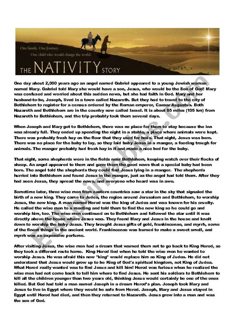The Nativity Story worksheet