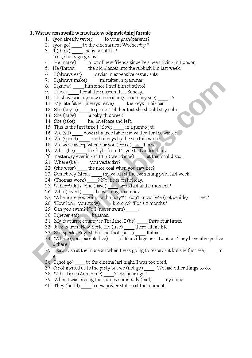 all tenses worksheet