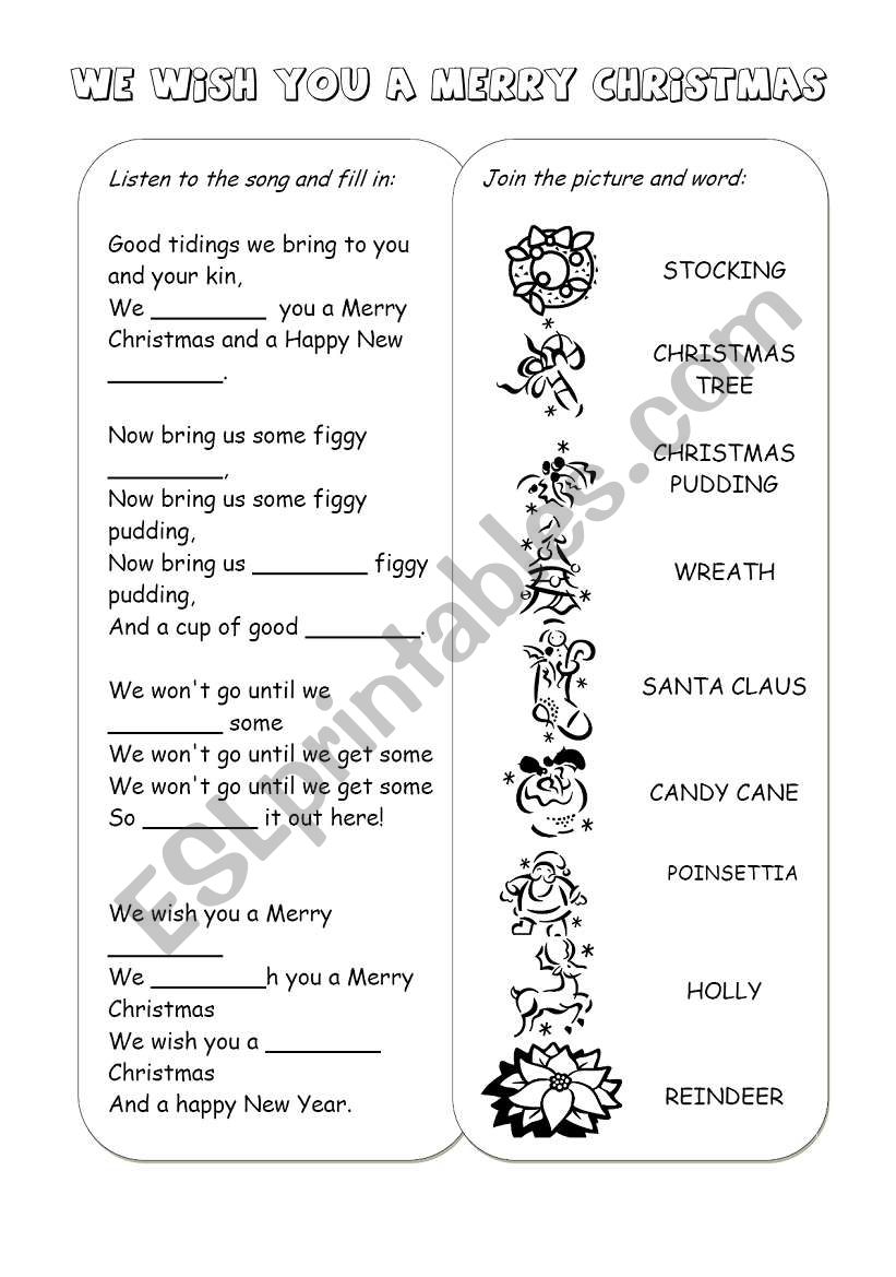 Christmas songs and carols (set) - WE WISH YOU A MERRY CHRISTMAS (black and white version)