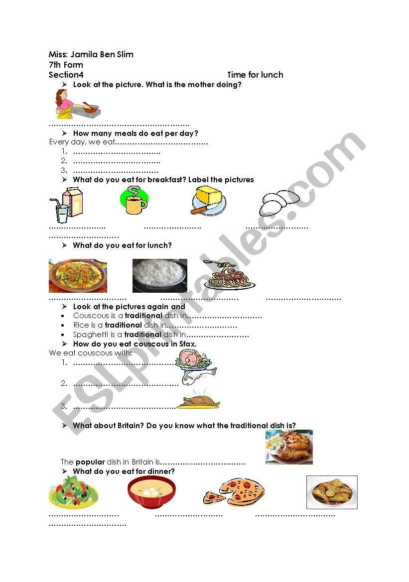 time for lunch worksheet