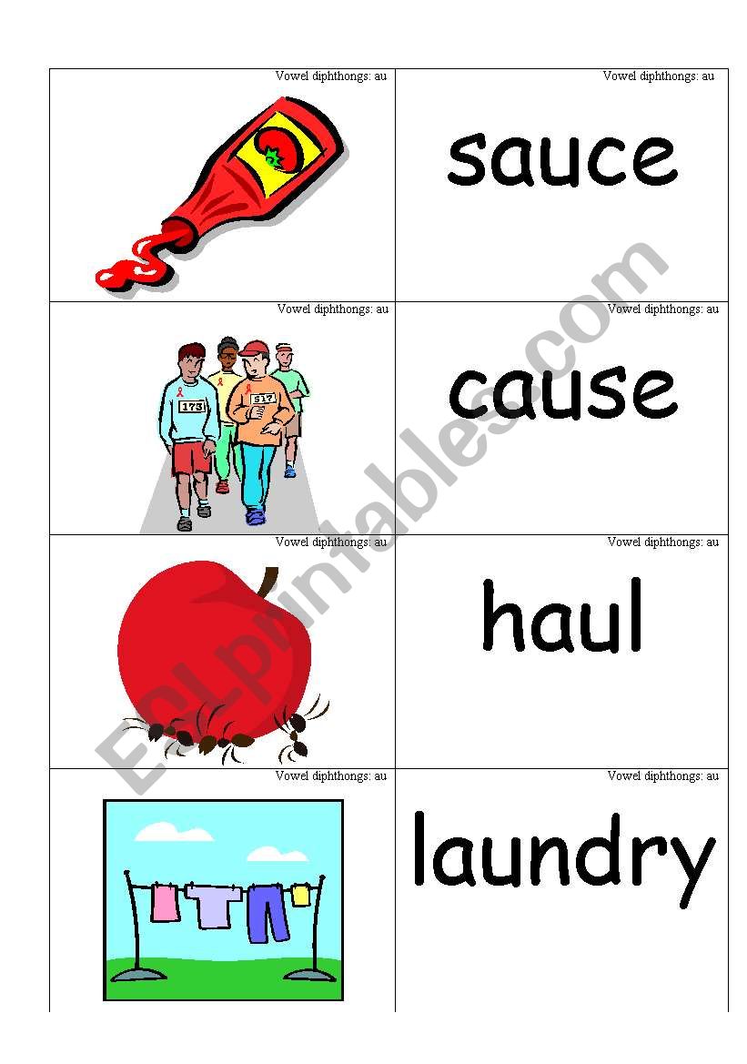 word /picture cards containing au as in sauce phonics