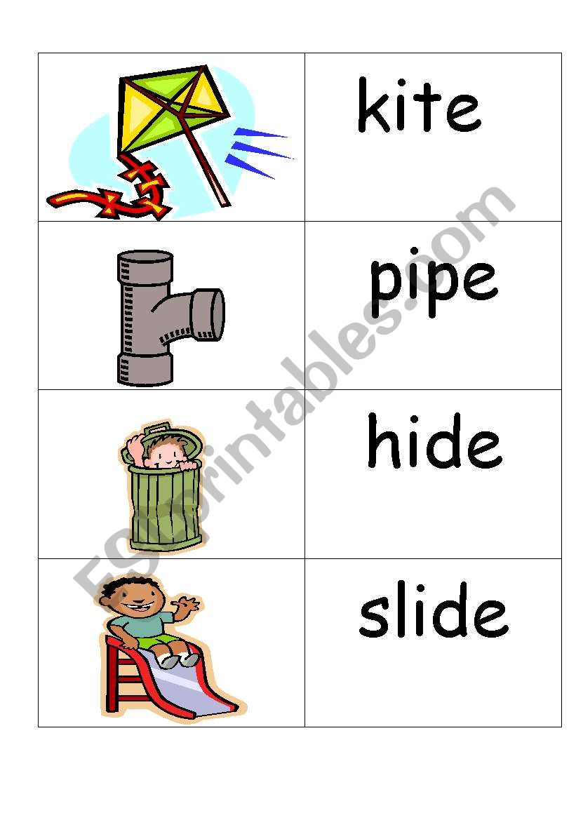 word /picture cards containing i-e phonics