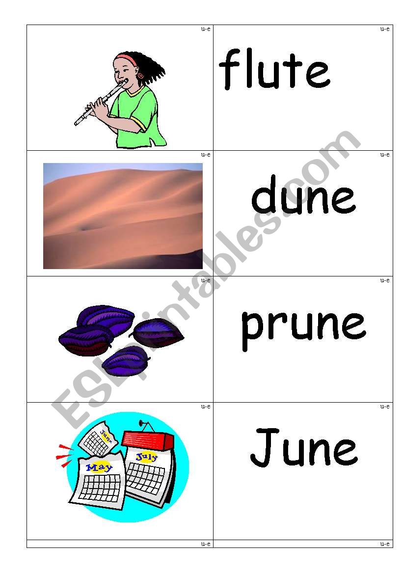 word /picture cards containing Â´u-eÂ´ phonics