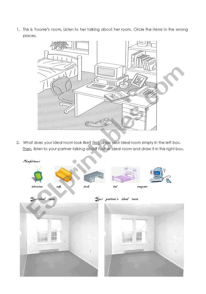 My room-preposition worksheet