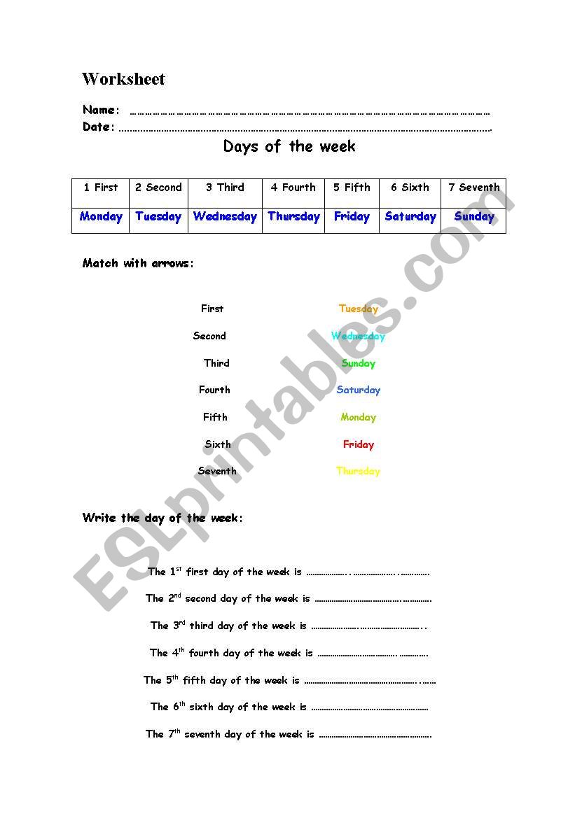 Days of the Week worksheet
