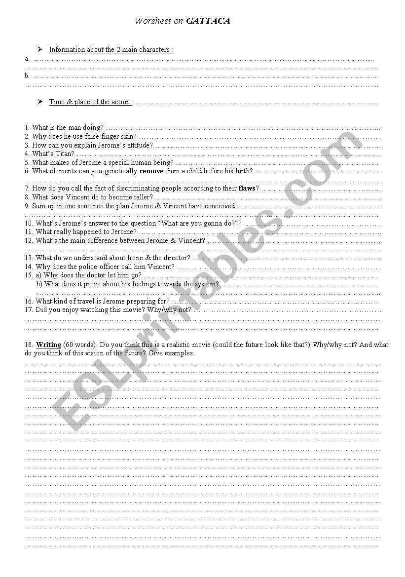 Gattaca worksheet worksheet