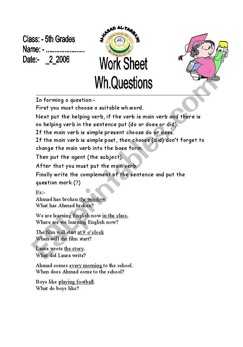 wh questions worksheet