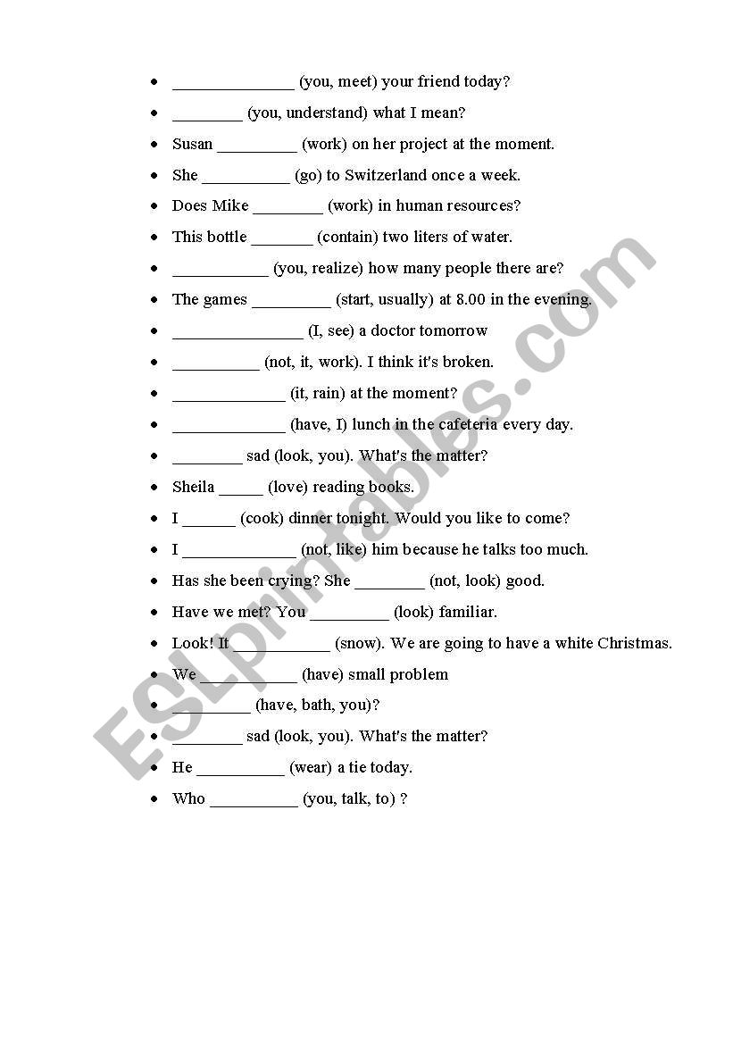 Present simple worksheet