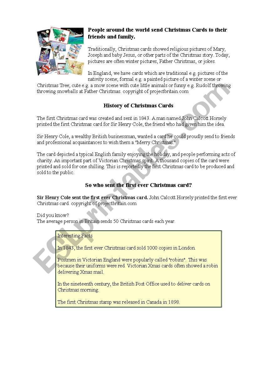 christmas cards worksheet