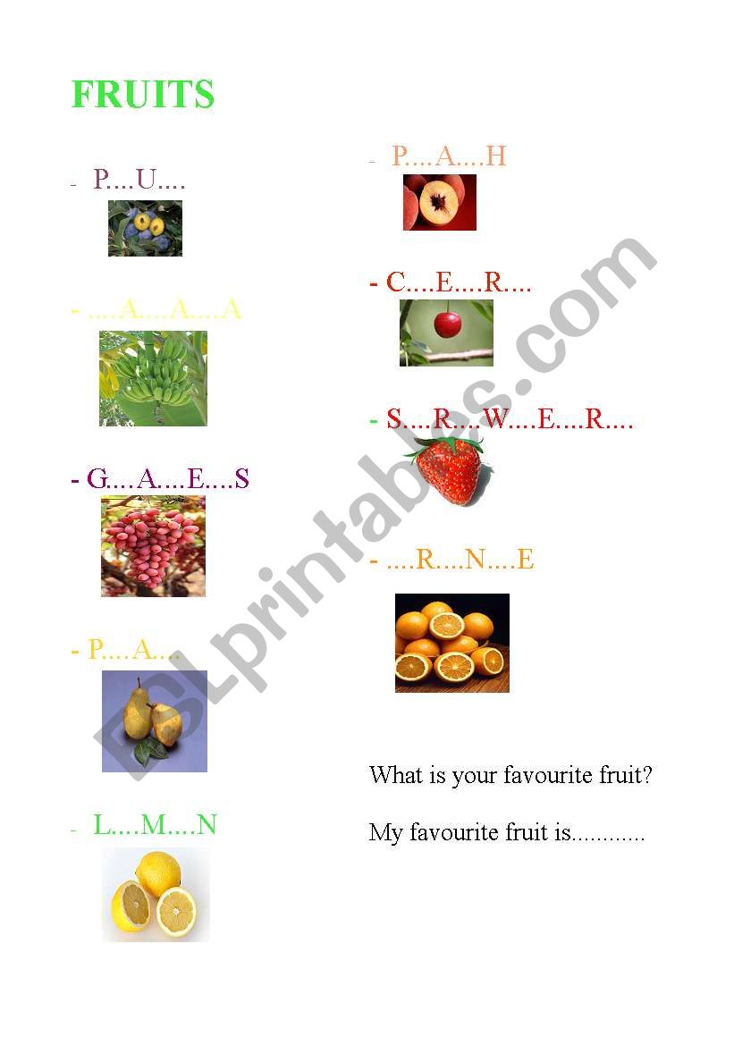 Fruits worksheet