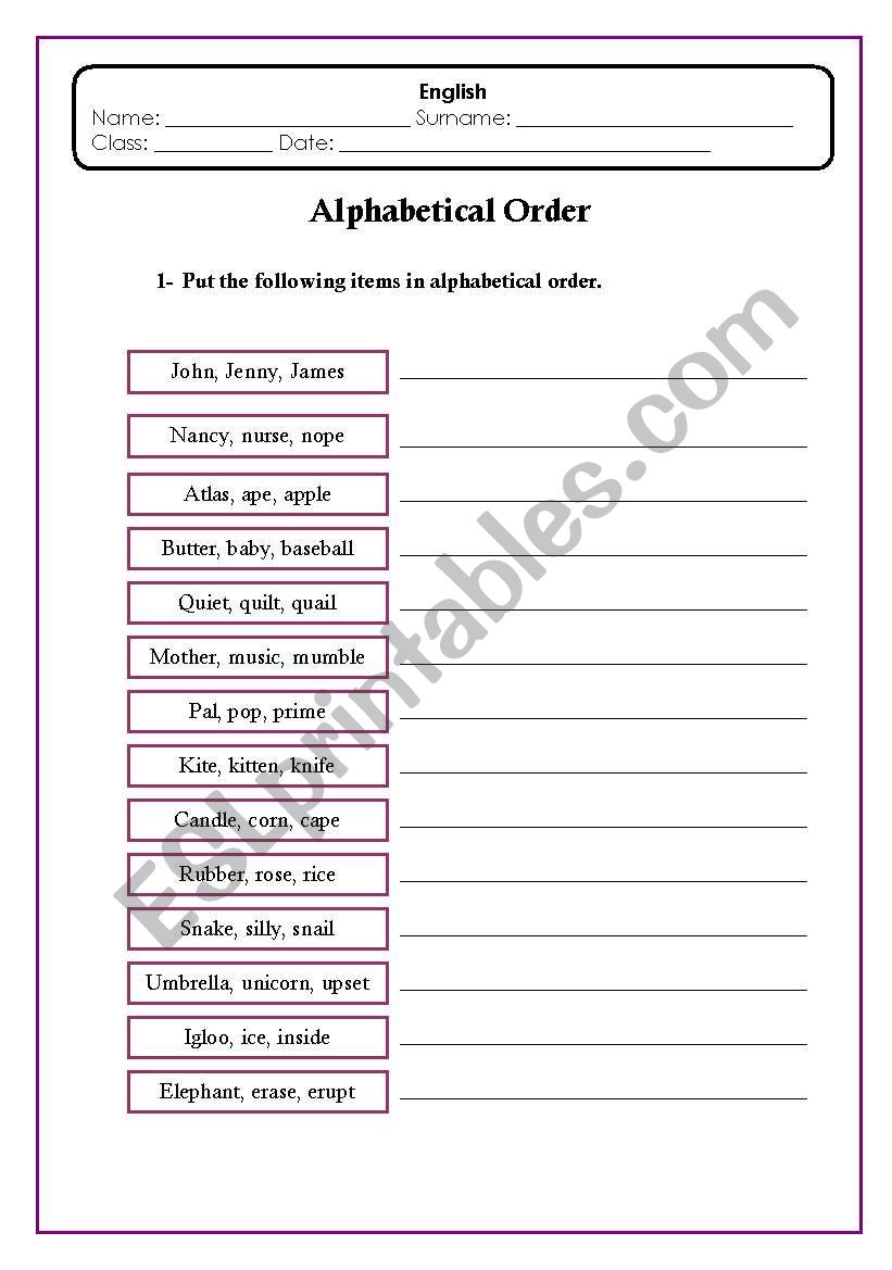 alphabet worksheet