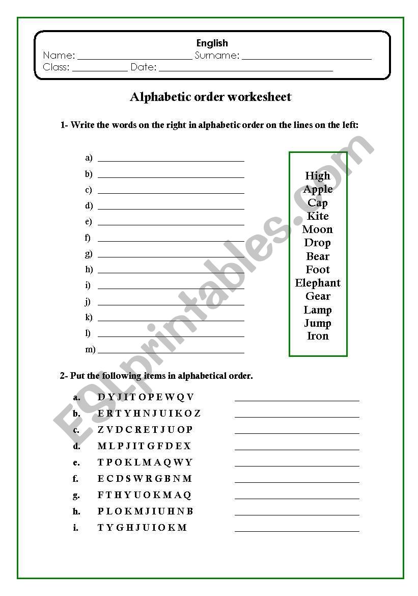 alphabet worksheet