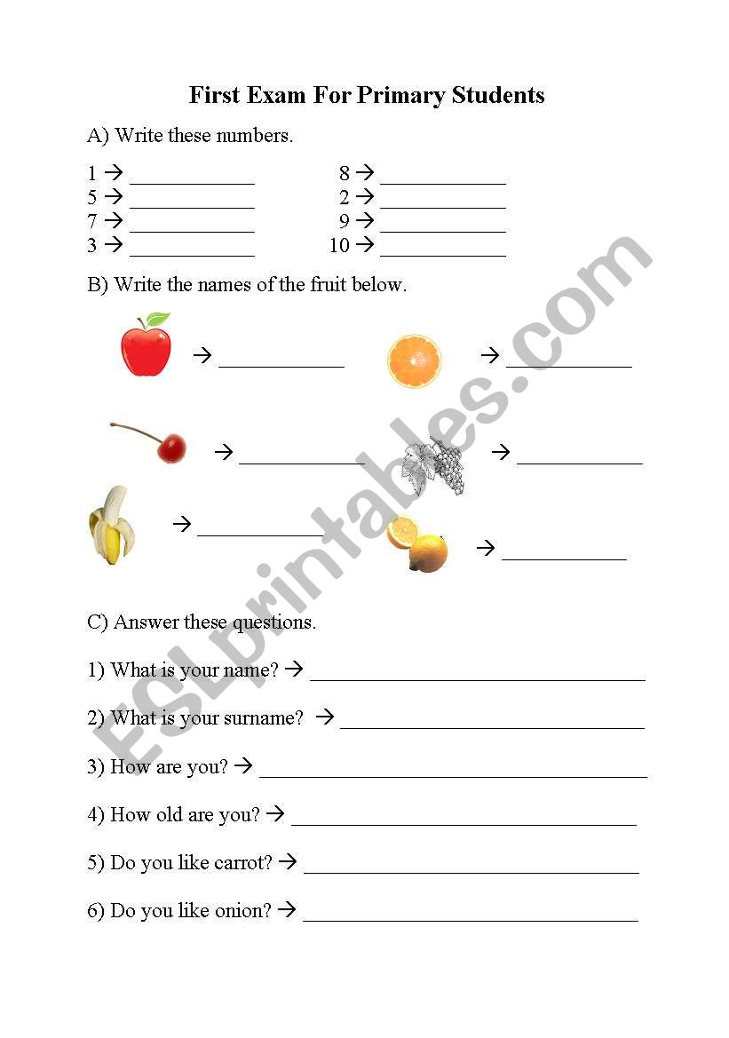 primary  students worksheet