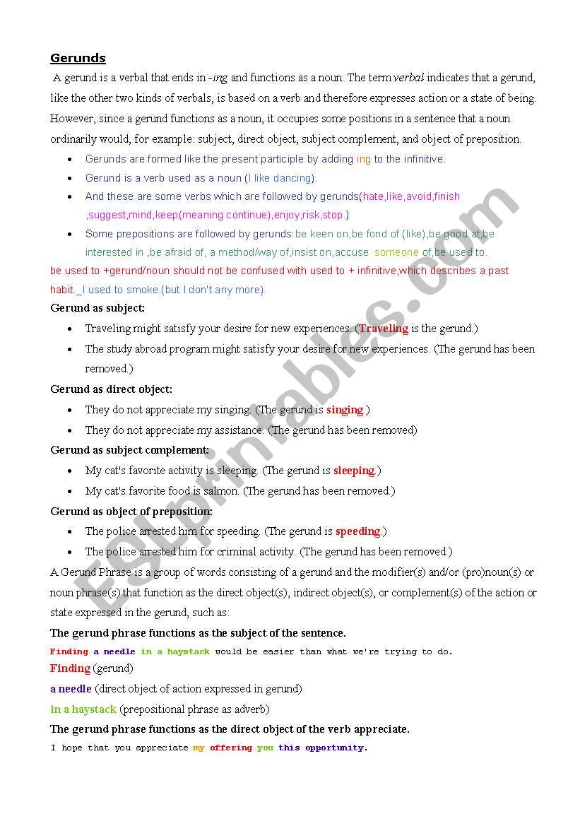 Gerunds worksheet