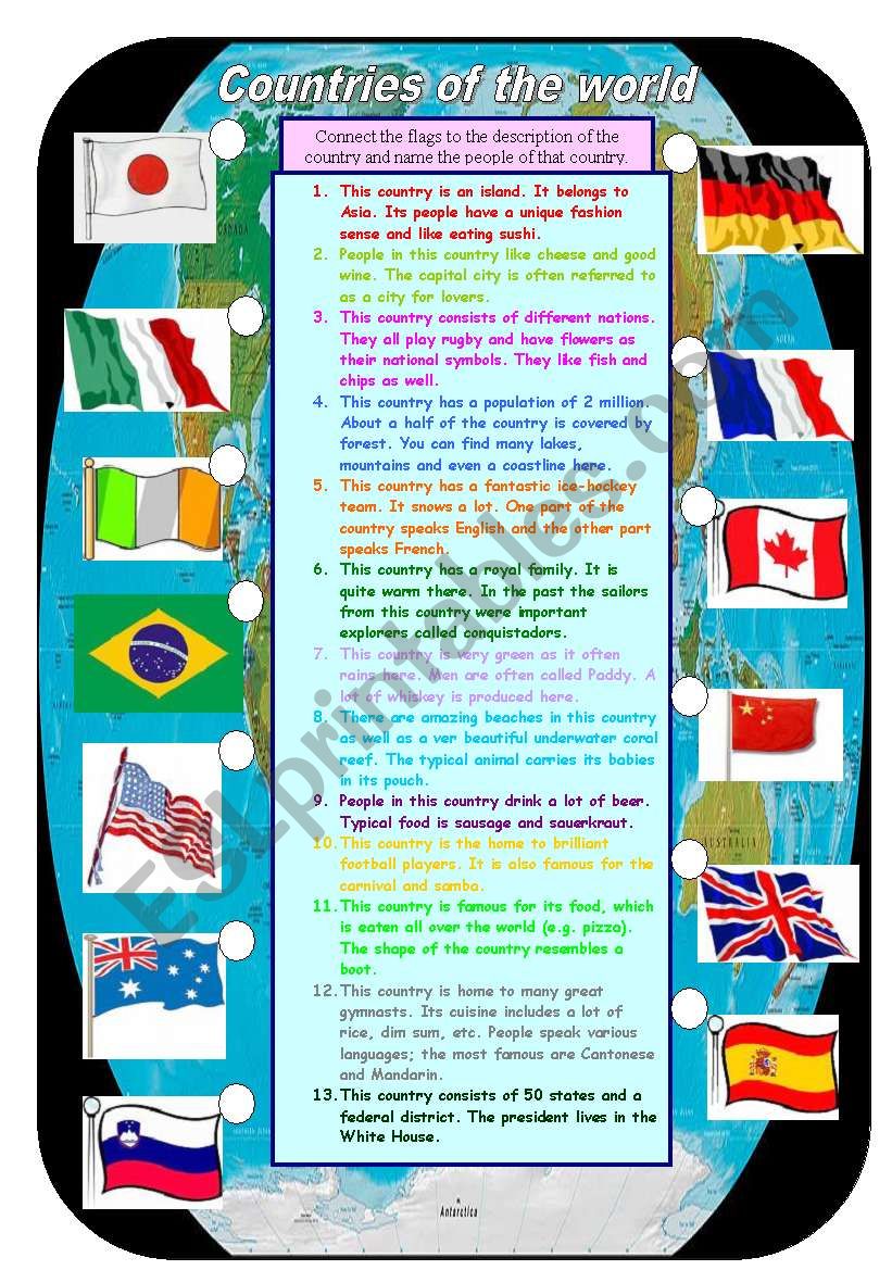 Countries and nationalities worksheet