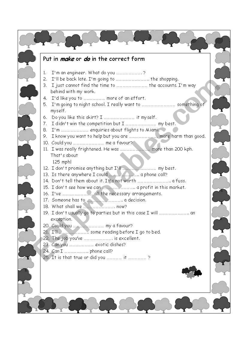 Make or Do worksheet