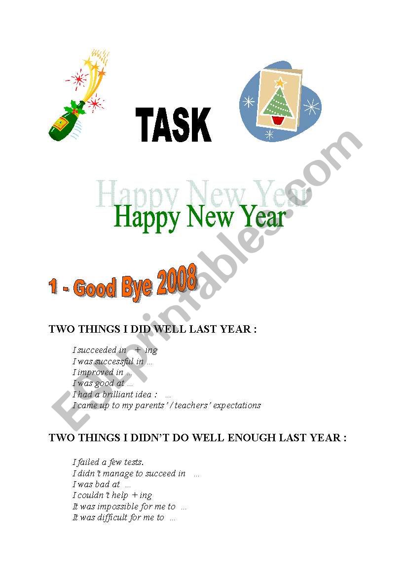 HAPPY NEW YEAR TASK worksheet