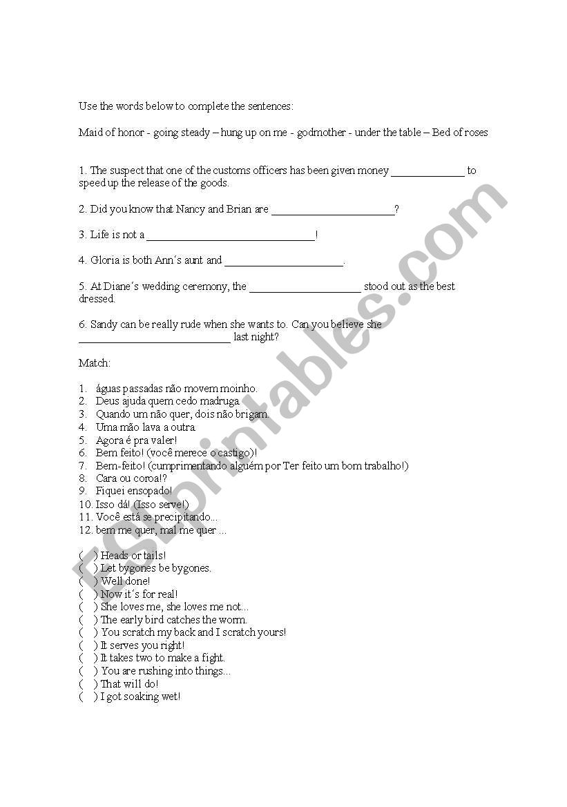 common expressions  worksheet