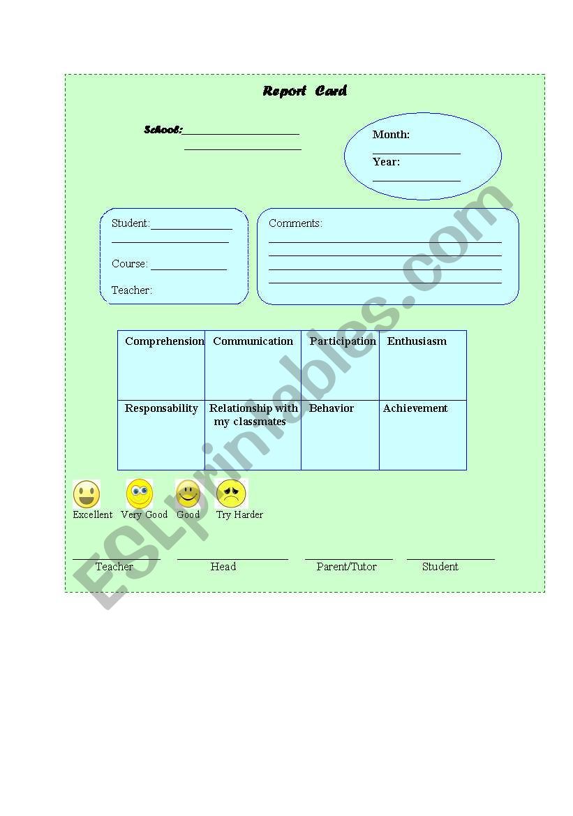 REPORT CARD worksheet