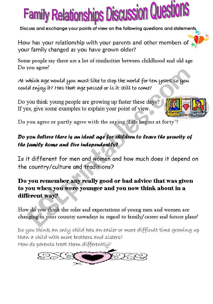 Family relationships worksheet