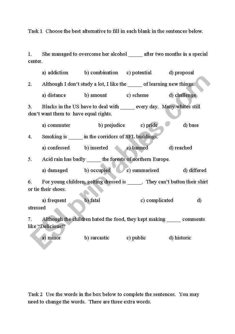 Test your Vocabulary 4 worksheet