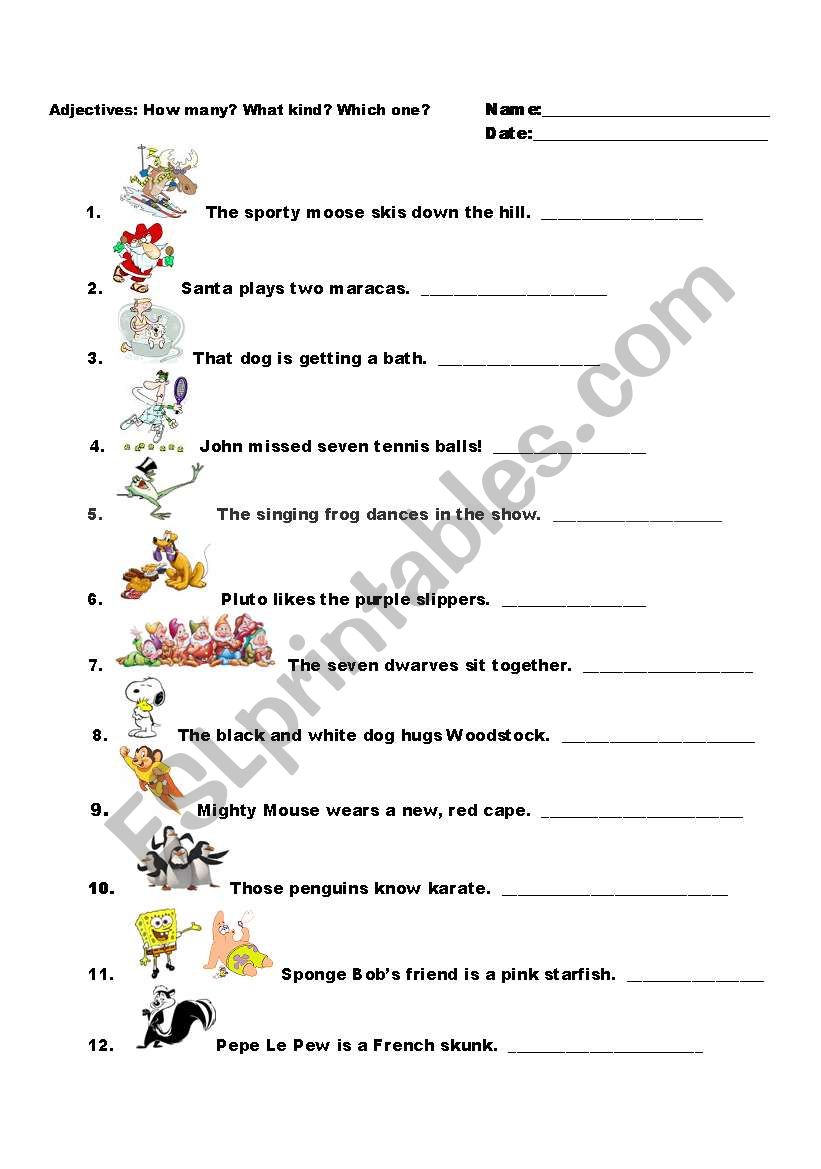 English Worksheets Adjectives How Many Which One What Kind 