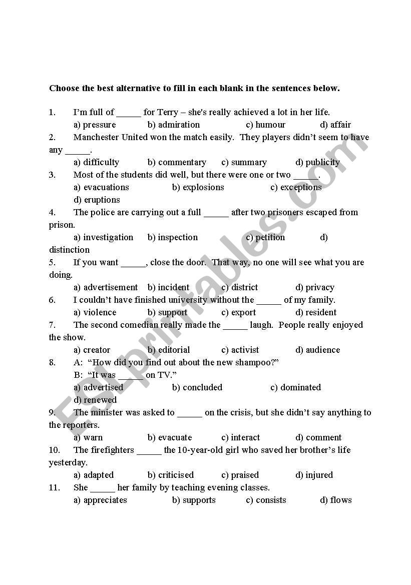 Test your Vocabulary 5 worksheet